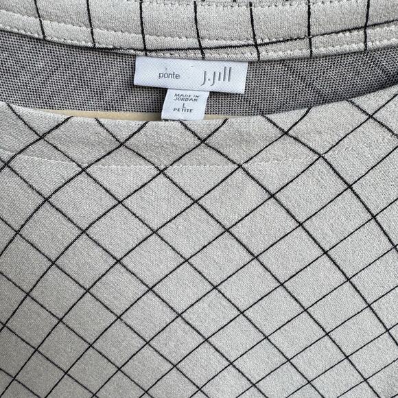 J Jill Shift Dress Sz: LPetite Ponte Knit Ivory Black Diagonal Check Stretch - Picture 2 of 3